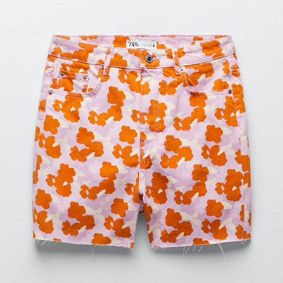 NEW! ZARA Signature Denim The 90's Short in Poppy Flower print ,Size 4 (EU 36) - Picture 5 of 16